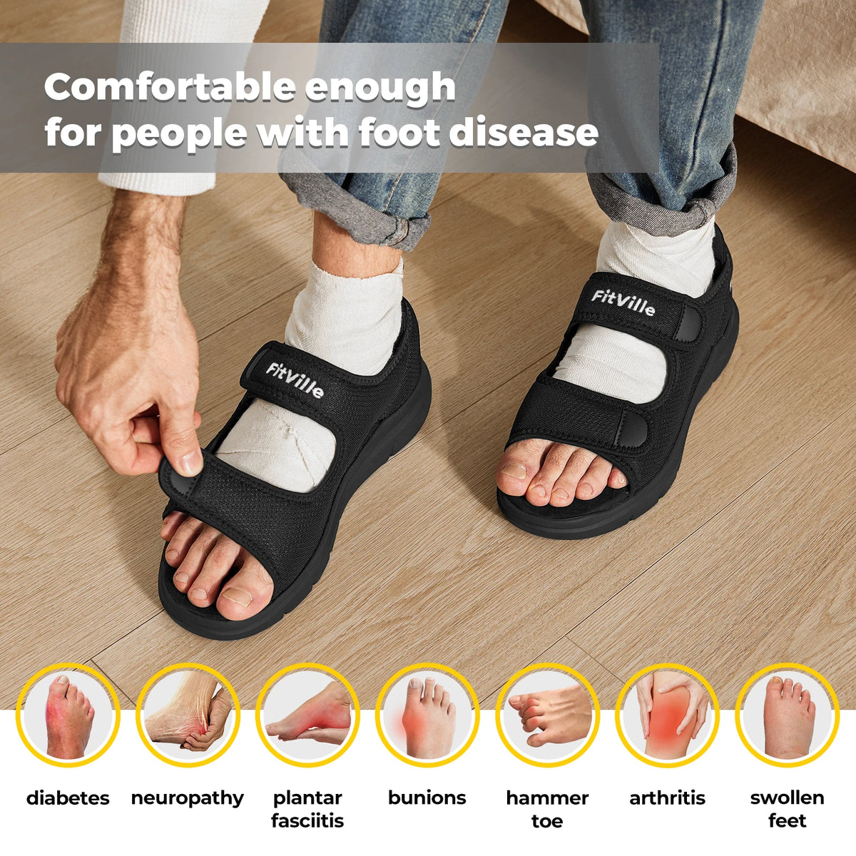 Fitville Wide Fit Men's Sandals For Plantar Fasciitis Relief