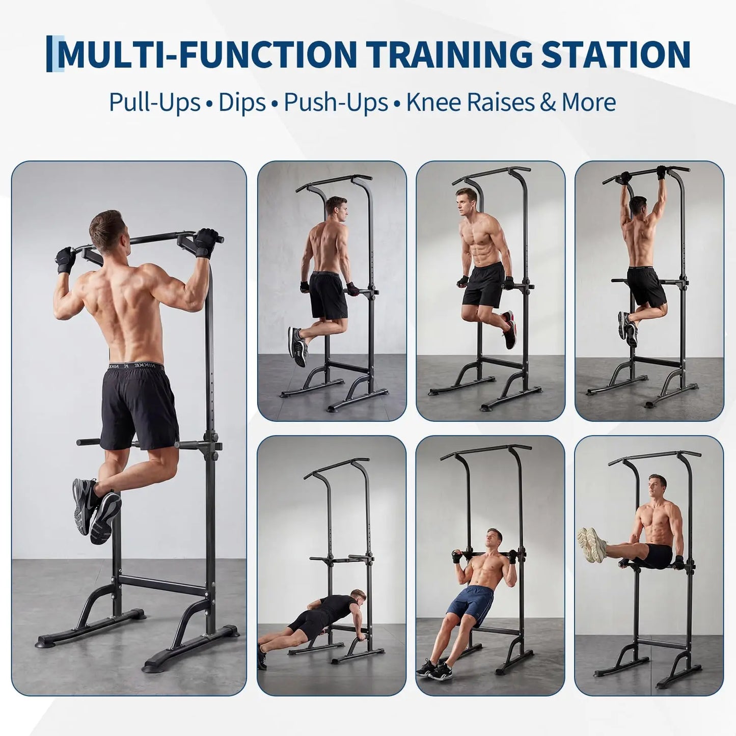 HiMiss Adjustable Power Tower Pull Up Dip Station Home Gym