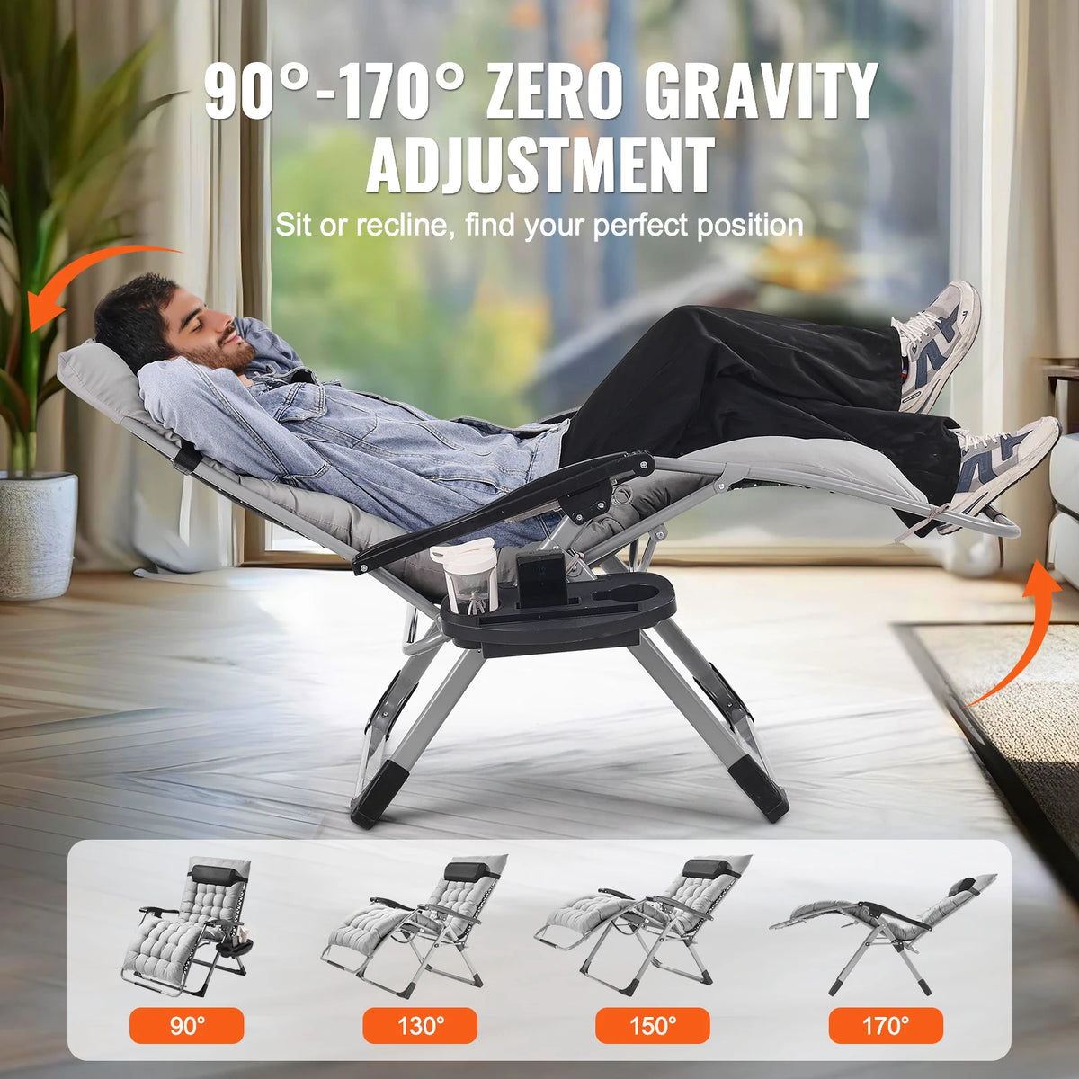 SucceBuy Zero Gravity Adjustable Recliner Lounge Chair With Cup Holder