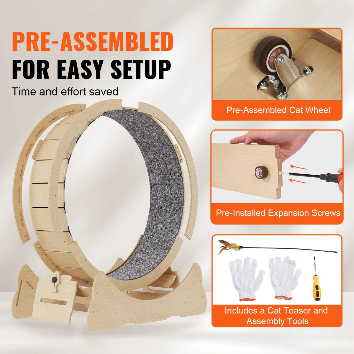 SucceBuy Wooden Cat Exercise Wheel For Indoor Cat Running Fitness