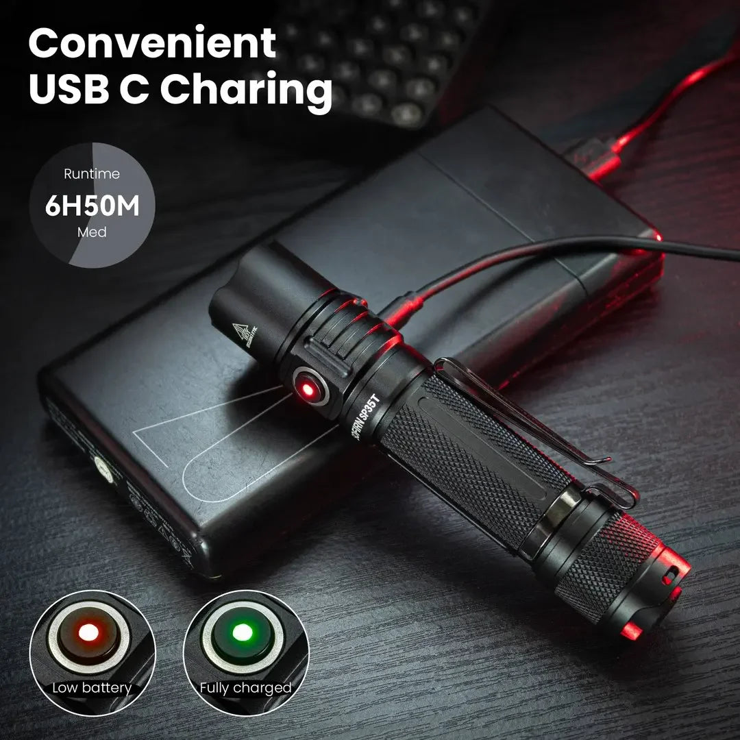 Sofirn SP35T Tactical Rechargeable LED Flashlight With Power Indicator