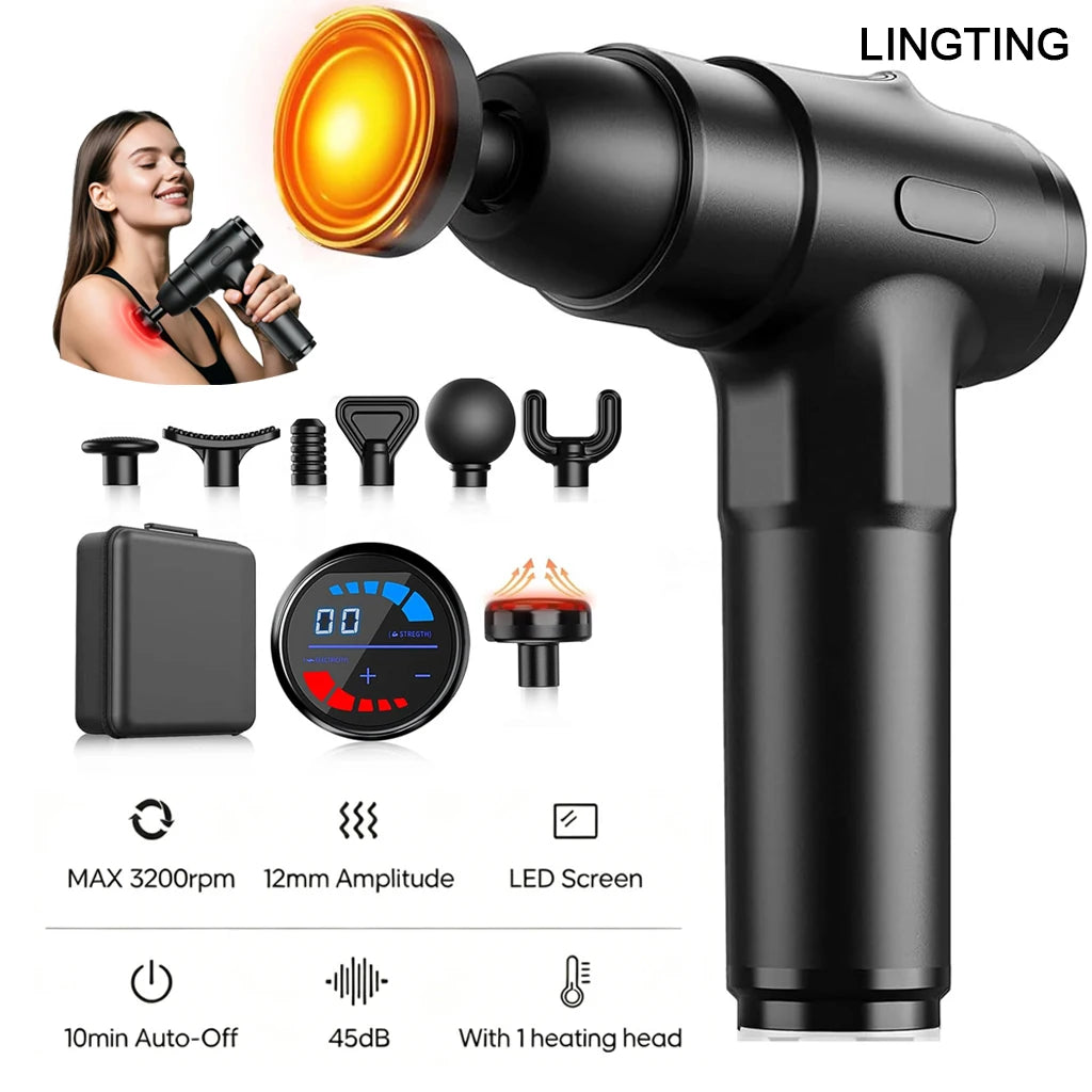 Lingteng Heating Percussion Massage Gun For Deep Tissue Relief