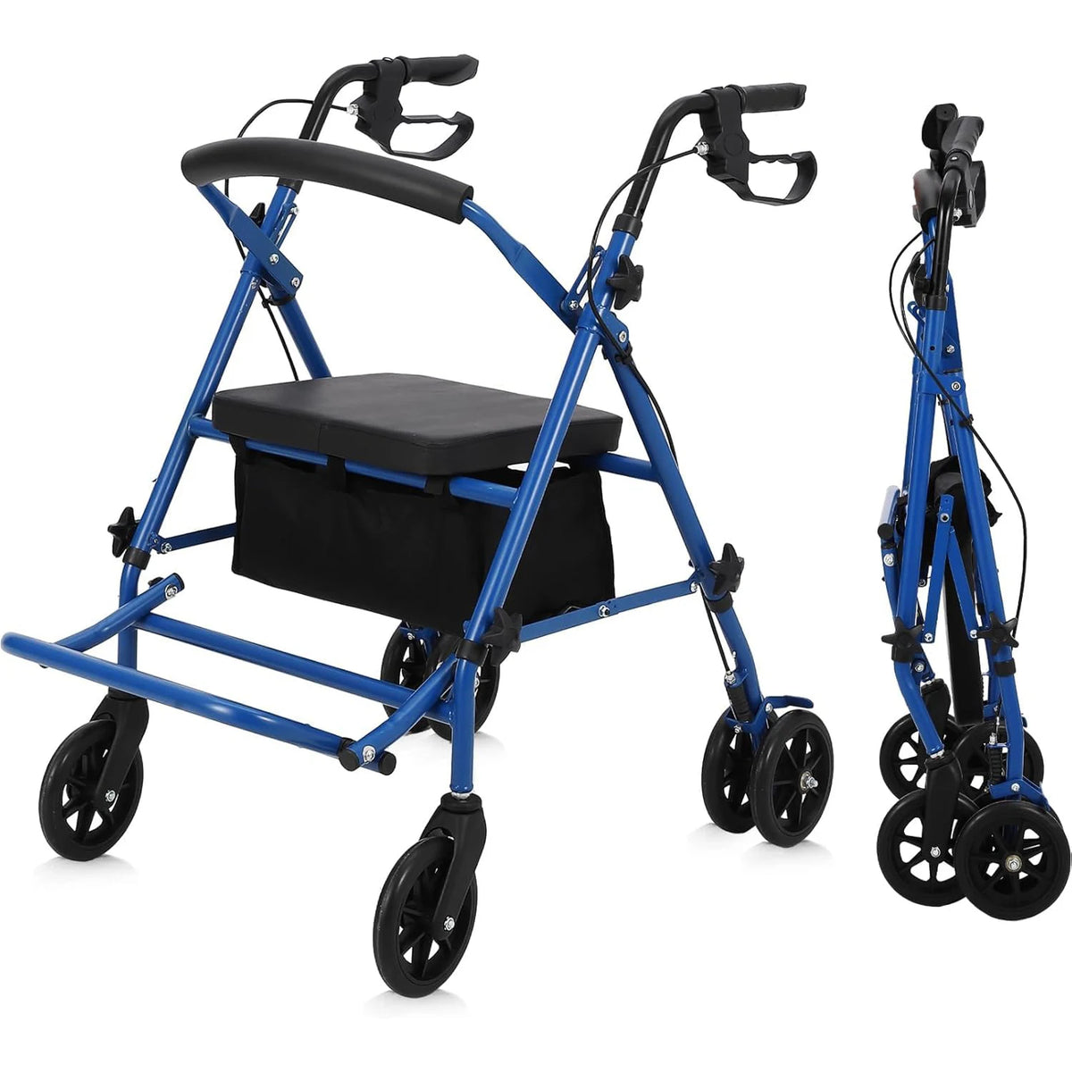 Foldable Aluminum Rollator Walker With Seat And Backrest For Seniors