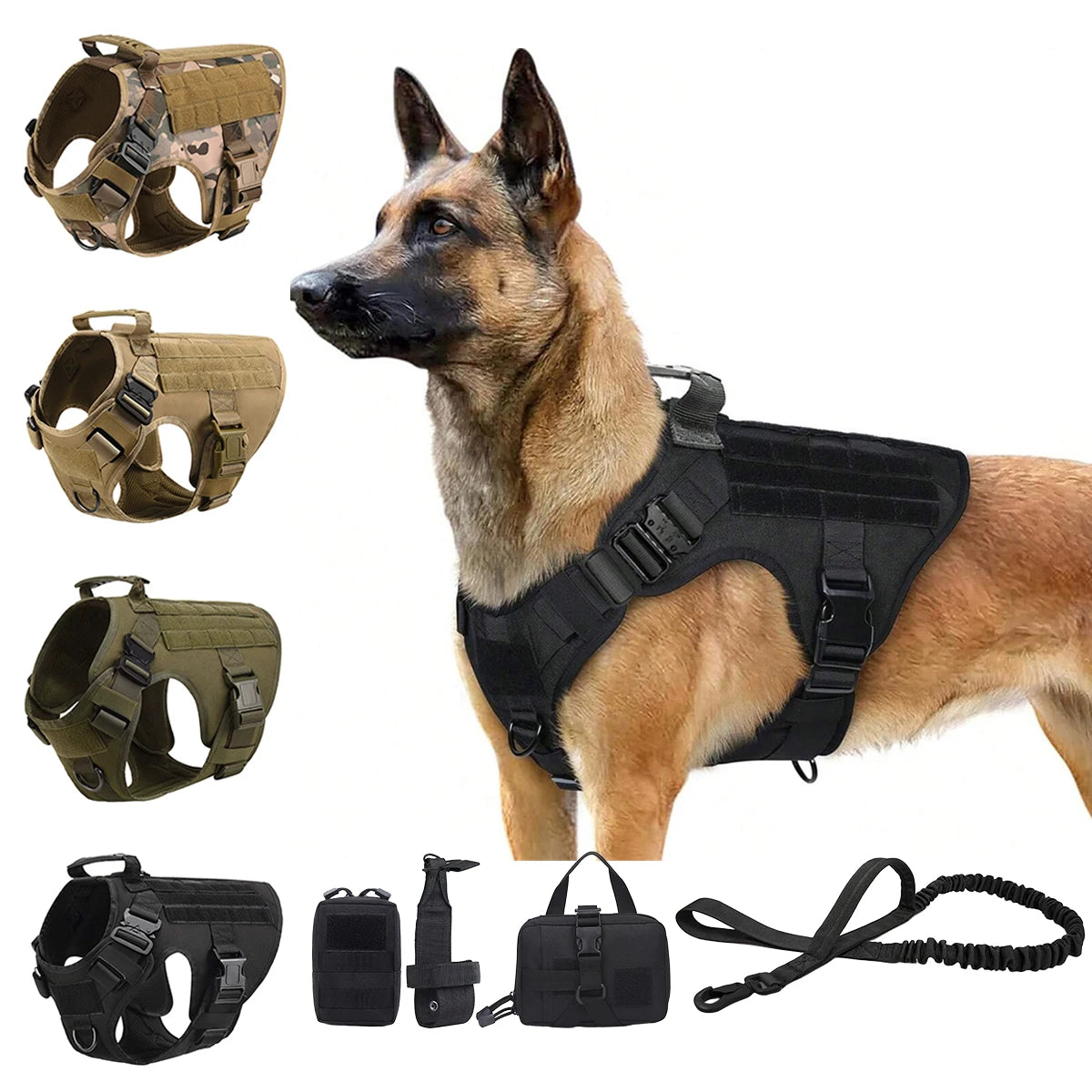 Tactical Padded Dog Harness With Molle Pouches And Quick Buckle