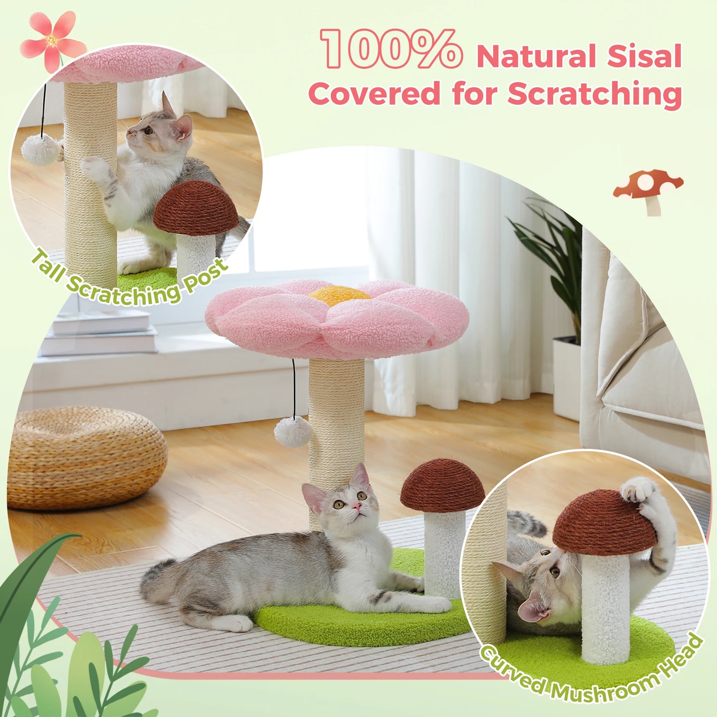 Pawz Road Mushroom Double Tier Cat Scratching Post Bed Toy