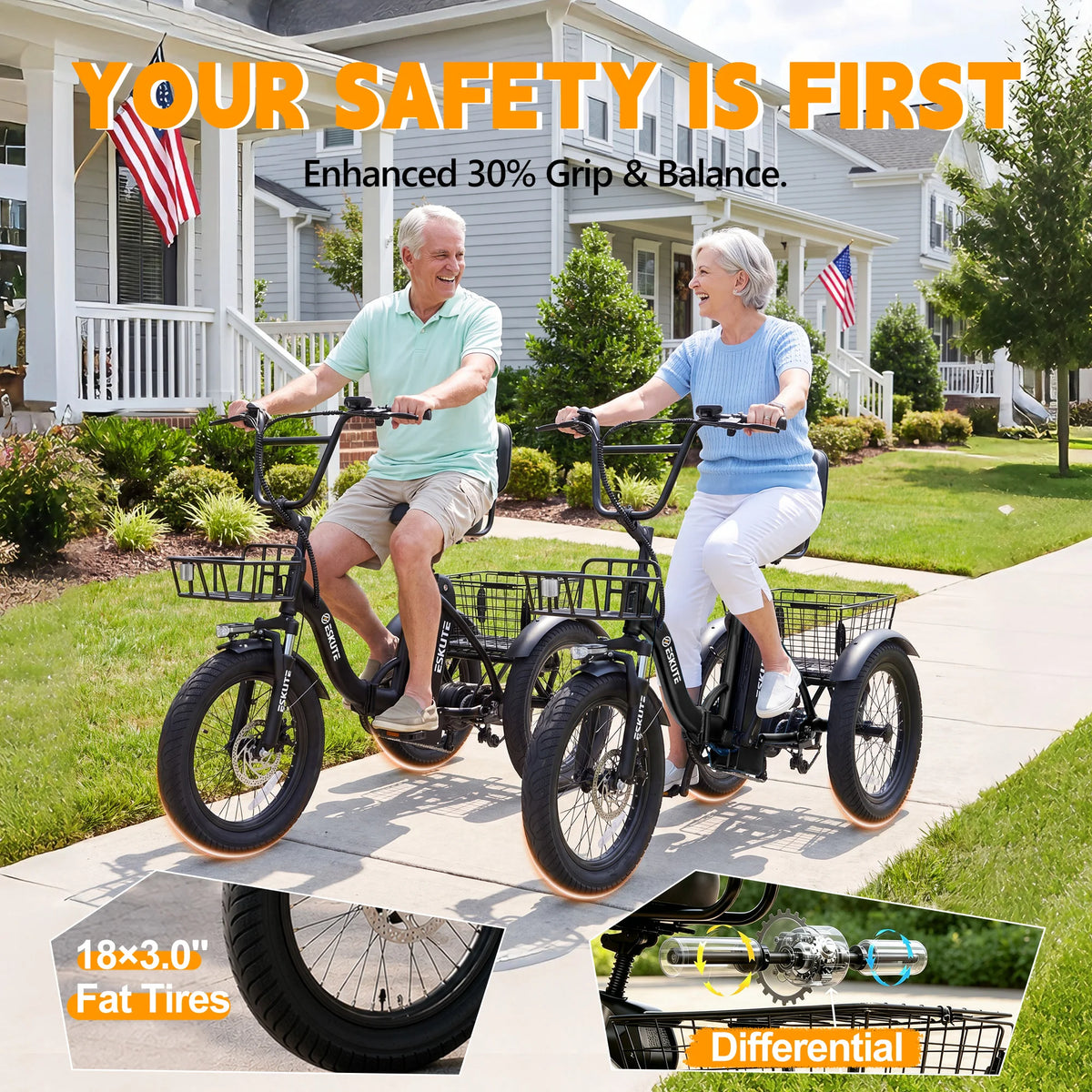 ESKUTE T300P Folding Electric Trike With Removable Battery