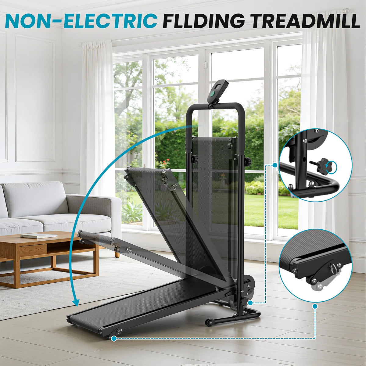 AKLUER Non-Motorized Mechanical Treadmill With Fixed Incline And LCD Monitor