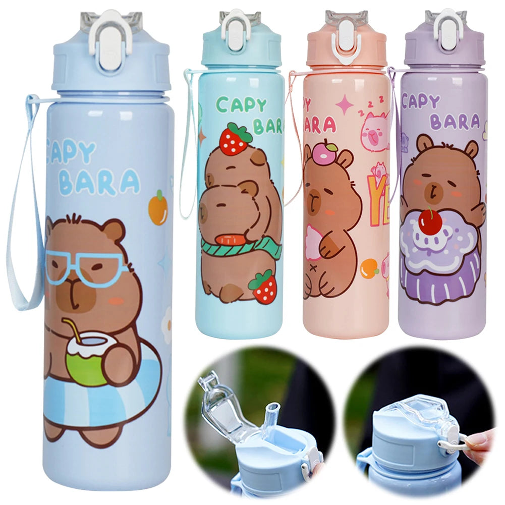 Capybara Travel Water Bottle With Straw And Secure Handle