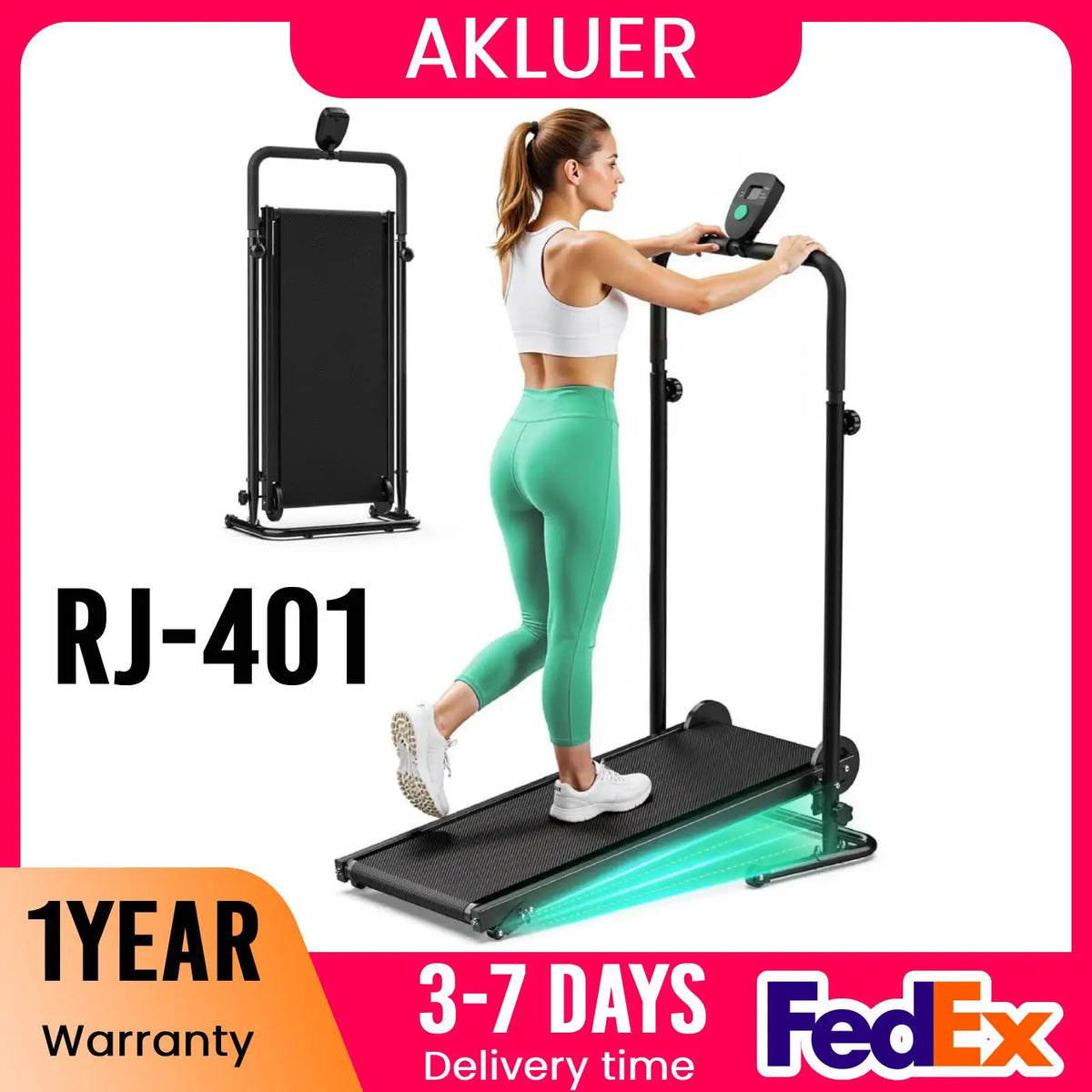 AKLUER Manual Treadmill With Dual Flywheel And Fixed Incline