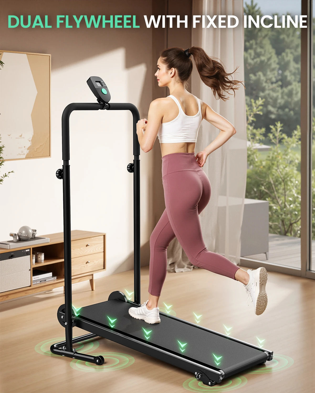 AKLUER Manual Treadmill With Dual Flywheel And Fixed Incline