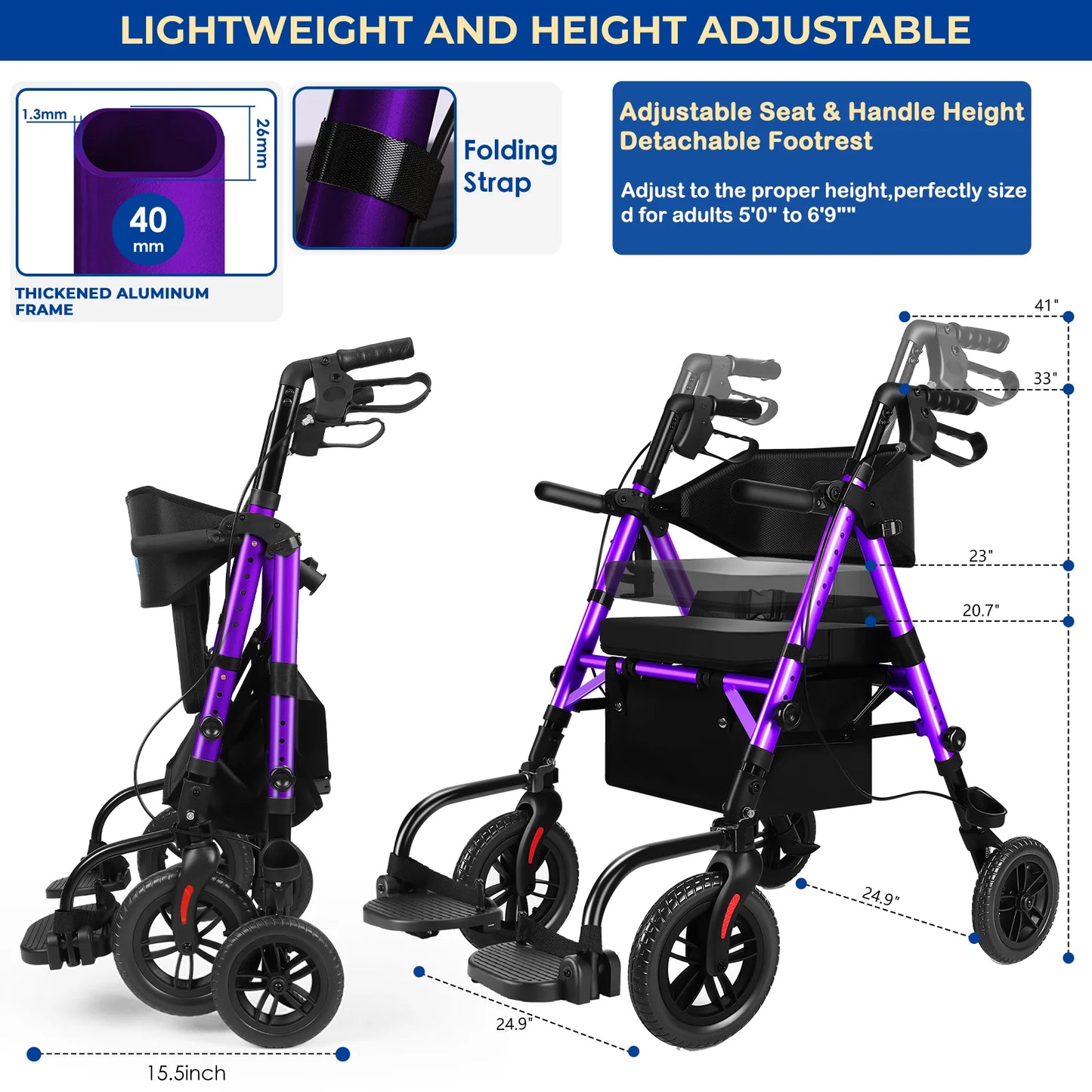 Adjustable Two In One Rolling Walker Wheelchair Combo With Brakes