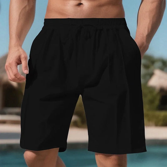 Men Linen Beach Shorts Casual Vacation Board Swim Trunks