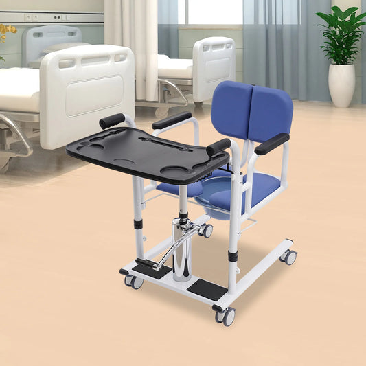 Hydraulic Patient Transfer Chair with Adjustable Height and Cushioned Seat