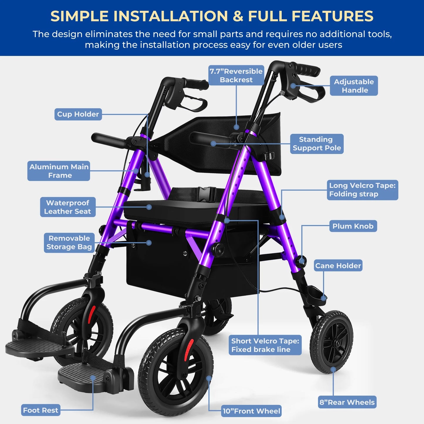 Adjustable Two In One Rolling Walker Wheelchair Combo With Brakes