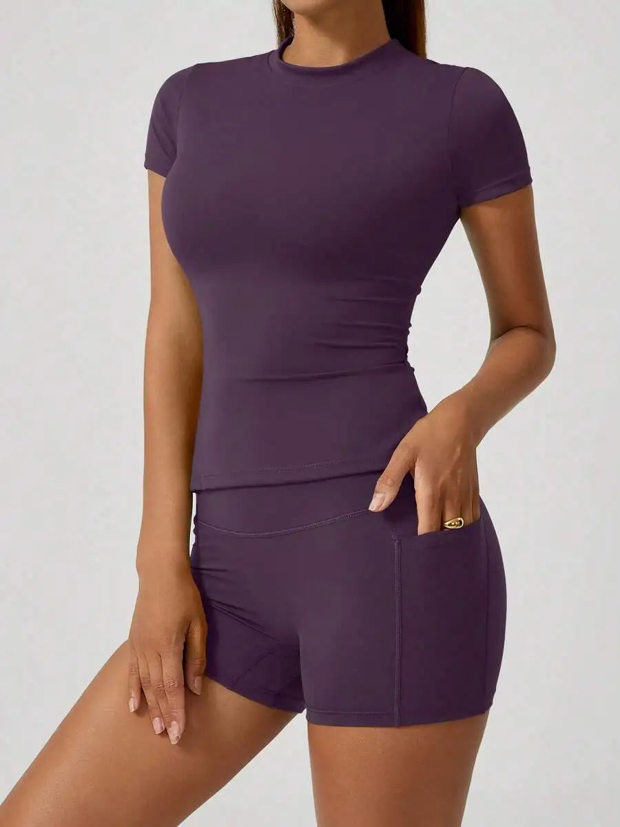 Womens High Waist Tummy Control Butt Lifting Sports Shorts Set
