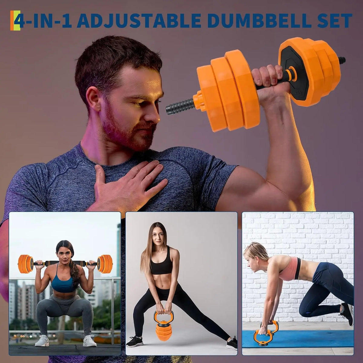 HiMISS 4 In 1 Adjustable Dumbbell And Kettlebell Converter Set