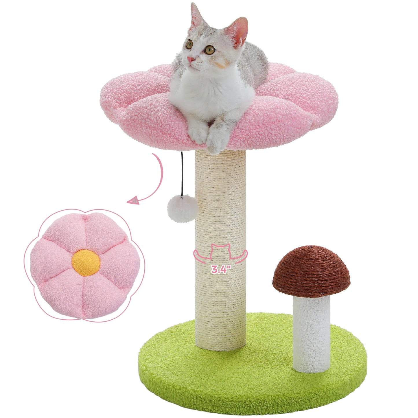 Pawz Road Mushroom Double Tier Cat Scratching Post Bed Toy