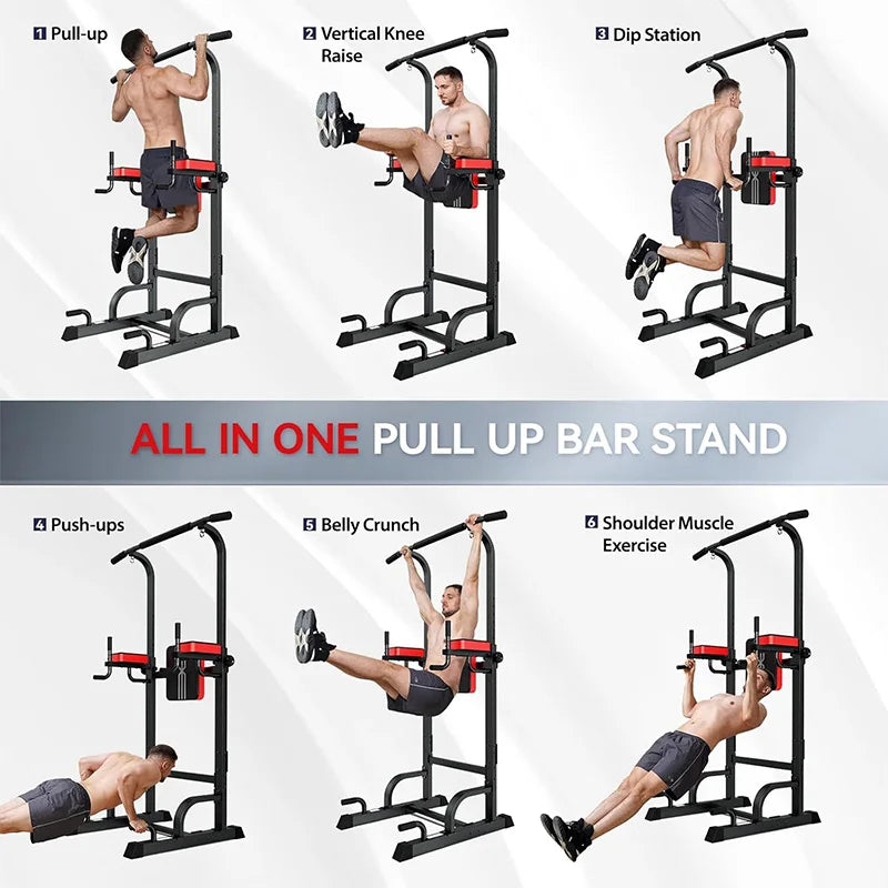 Pooboo Adjustable Power Tower Pull Up Bar for Strength Training