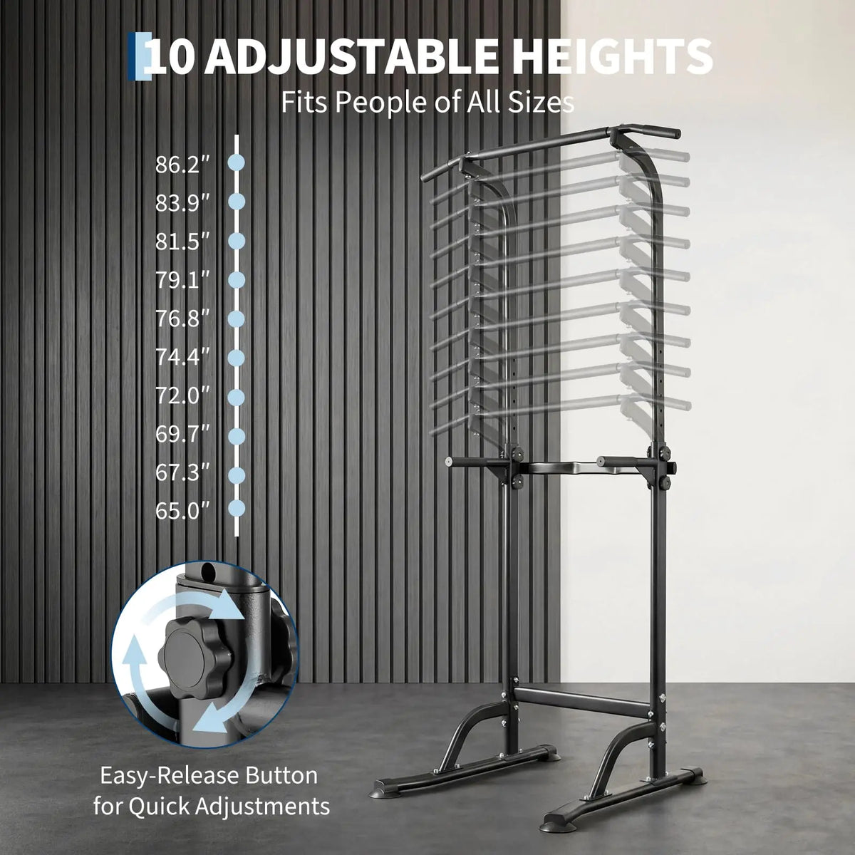 HiMiss Adjustable Power Tower Pull Up Dip Station Home Gym