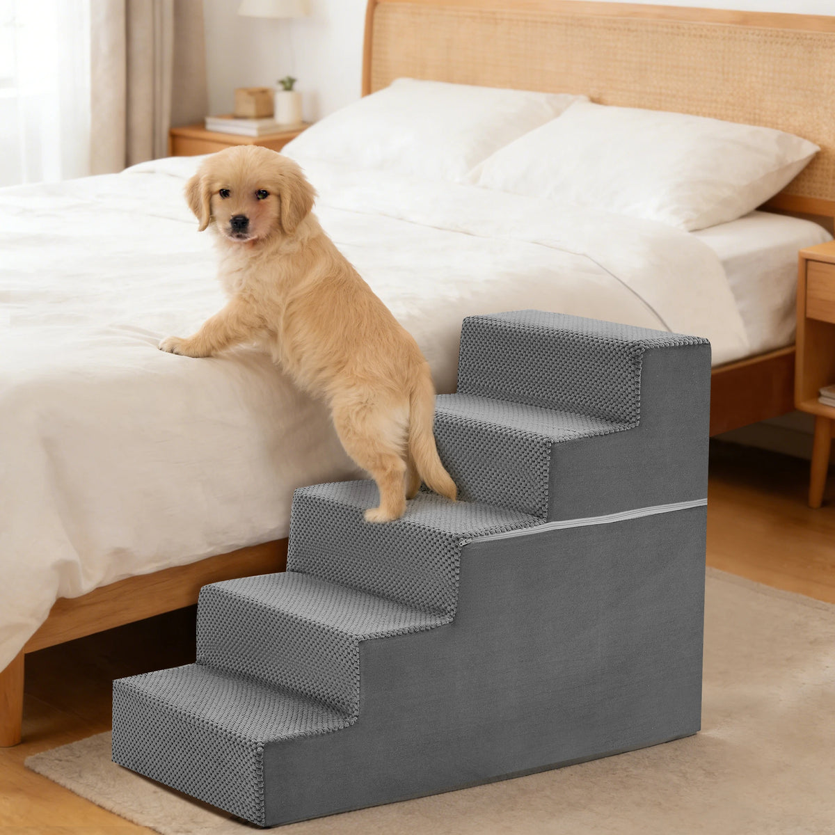 Foam Dog Stairs Ramp With Curved Steps Indoor Pet Safety