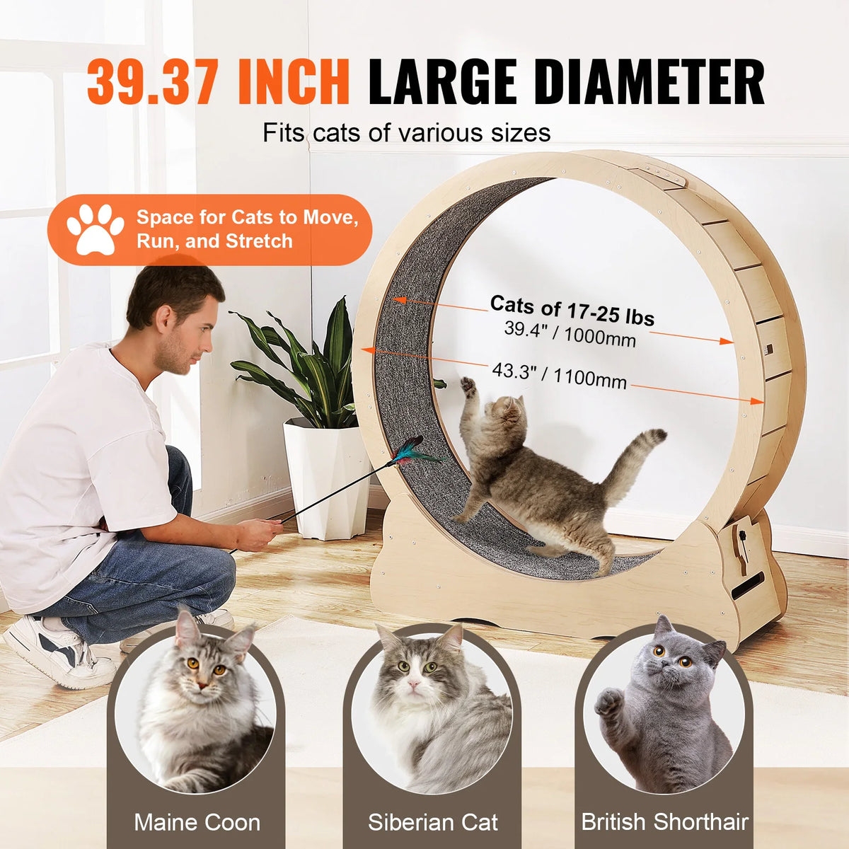 SucceBuy Wooden Cat Exercise Wheel For Indoor Cat Running Fitness