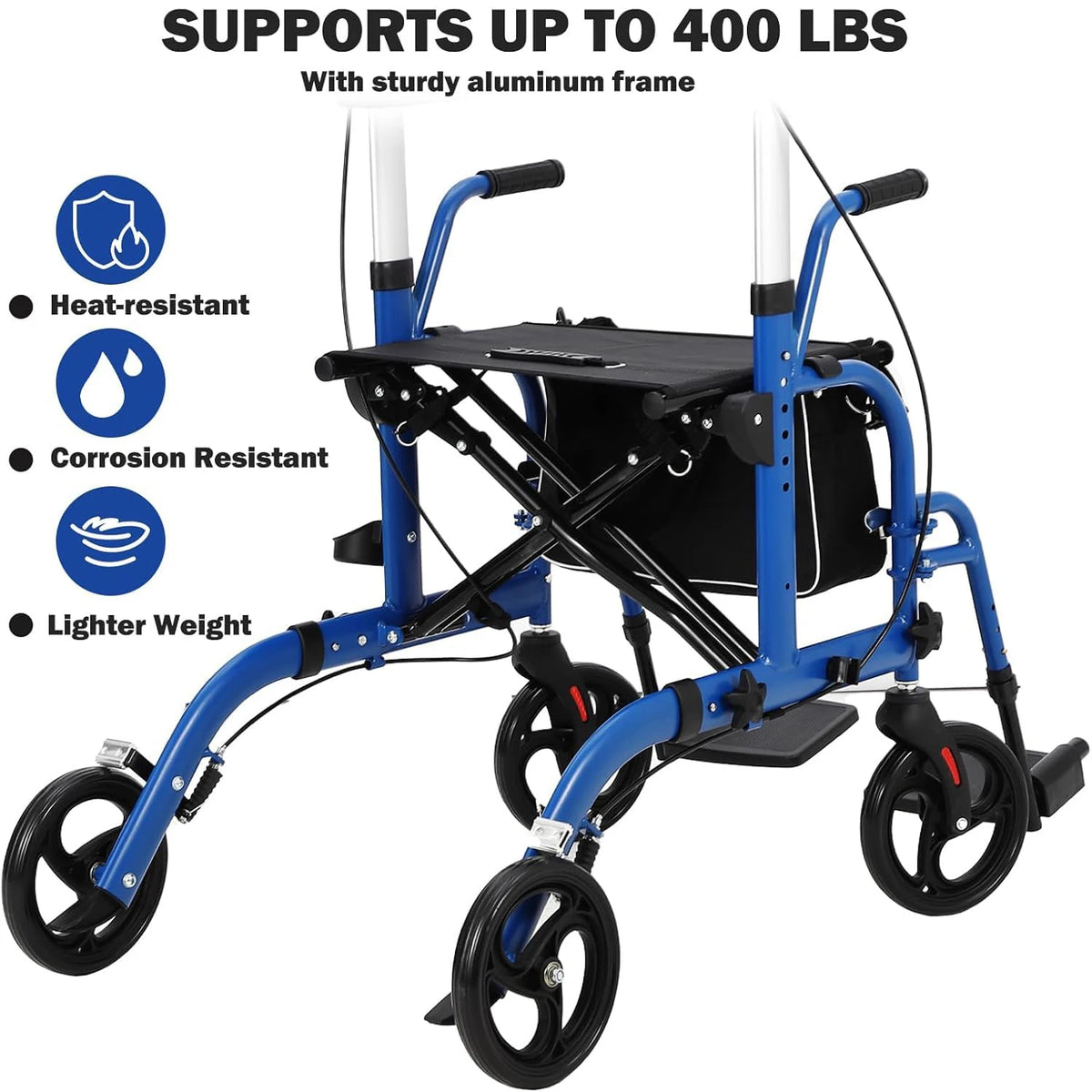 Foldable Aluminum Rollator Walker With Seat And Backrest For Seniors