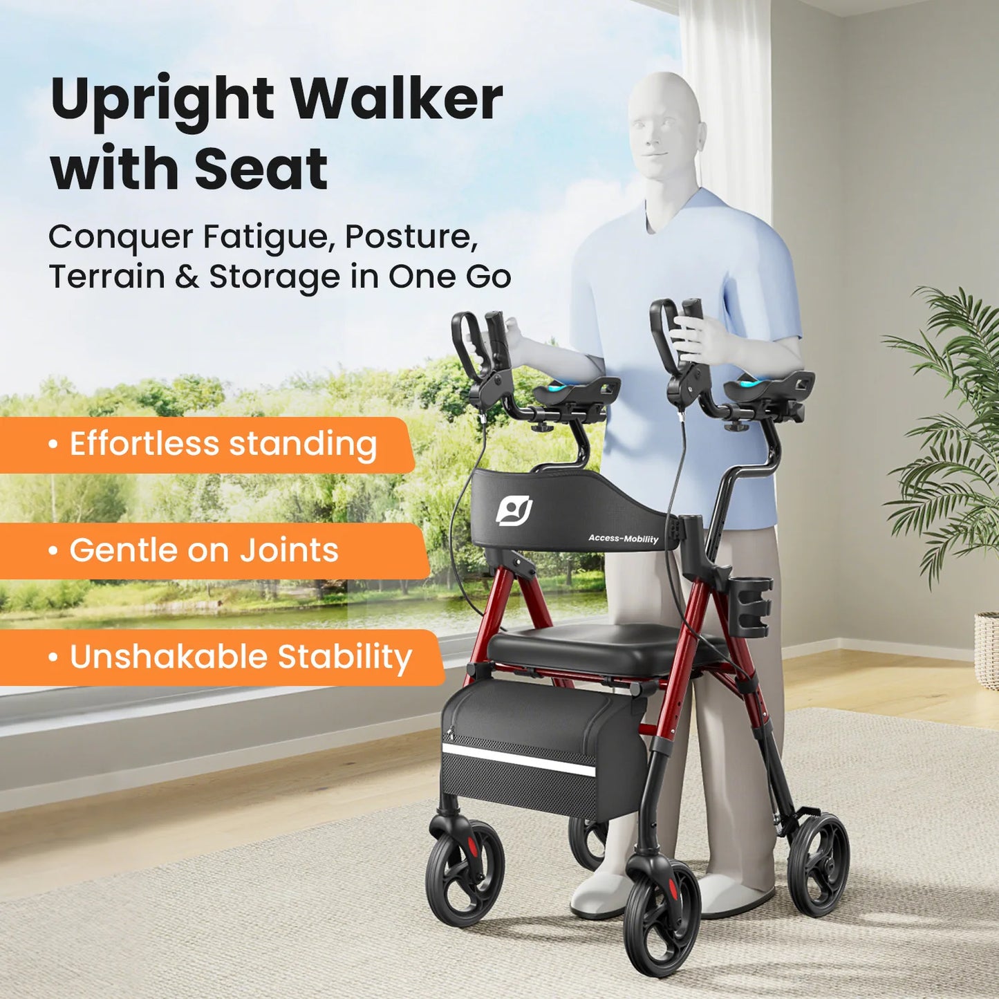 Maidesite Foldable Upright Walker With Padded Seat And Backrest