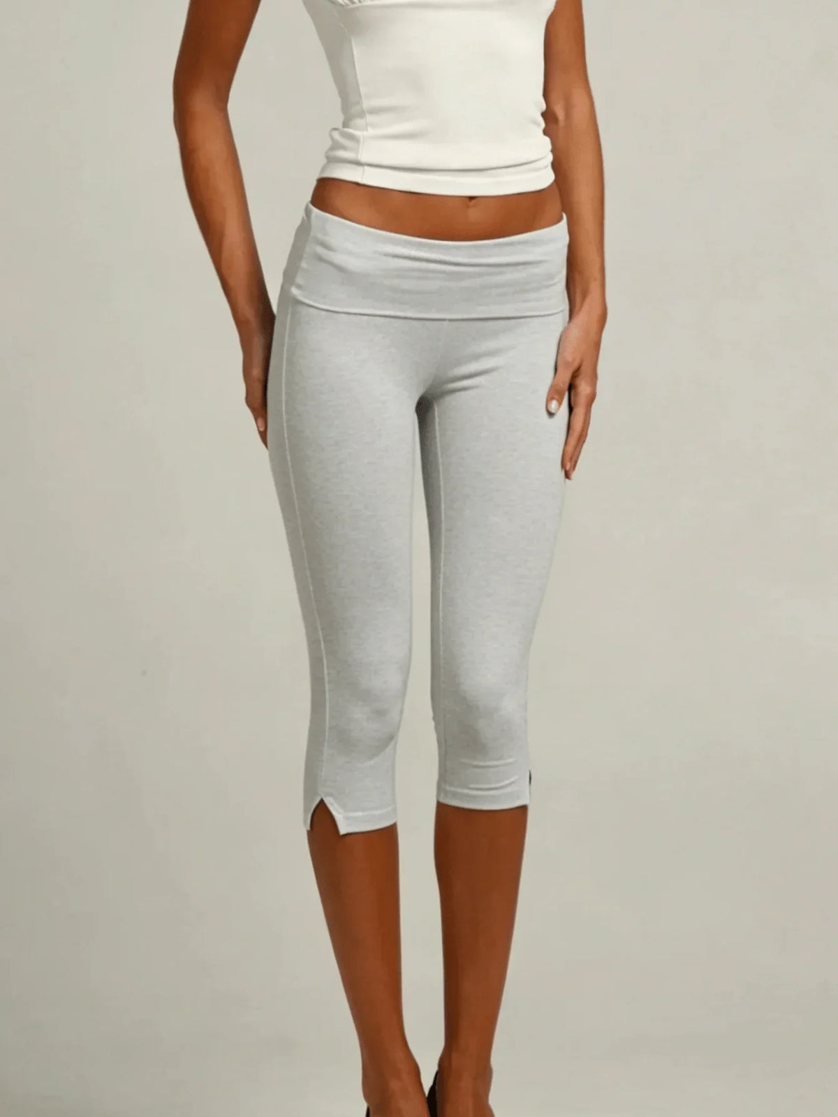 Women's Low Waist Capri Leggings Fold Over Slim Fit