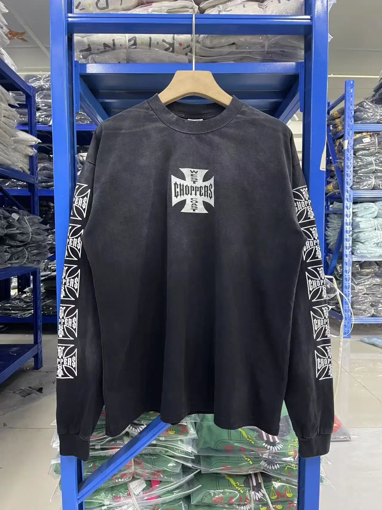 Men West Coast Choppers Cotton Distressed Cross Print Shirt