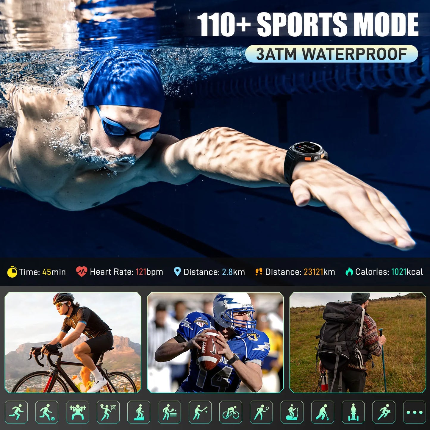 EIGIIS KE5 Sports Smart Watch With Compass Barometer And Flashlight