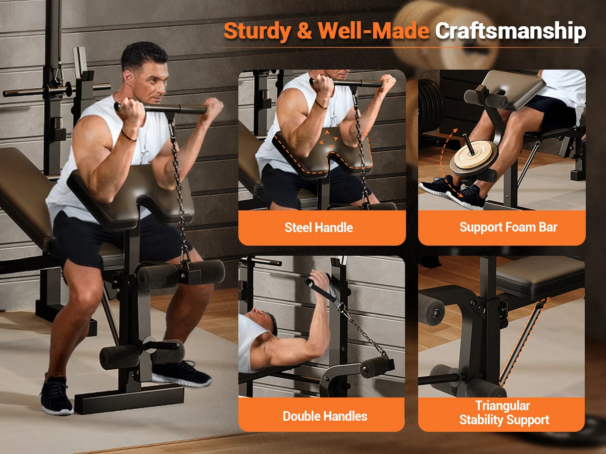 HiMiss Adjustable Weight Bench Set With Leg Developer Rack