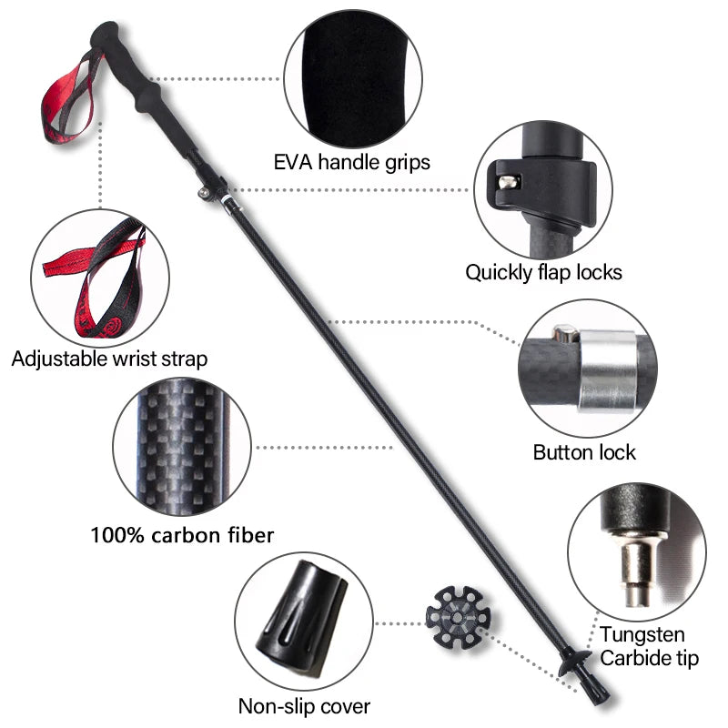 OKHEALING Ultralight Carbon Fiber Trekking Poles For Outdoor Hiking