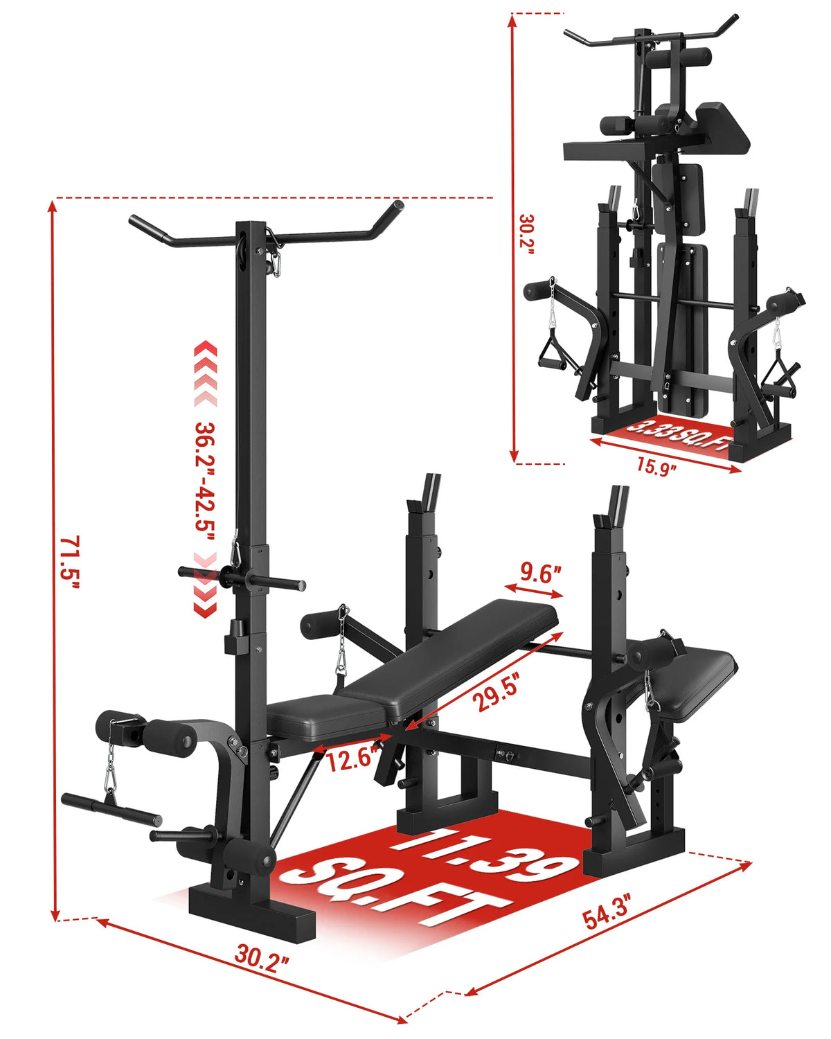 HiMiss Adjustable Weight Bench Set With Leg Developer Rack
