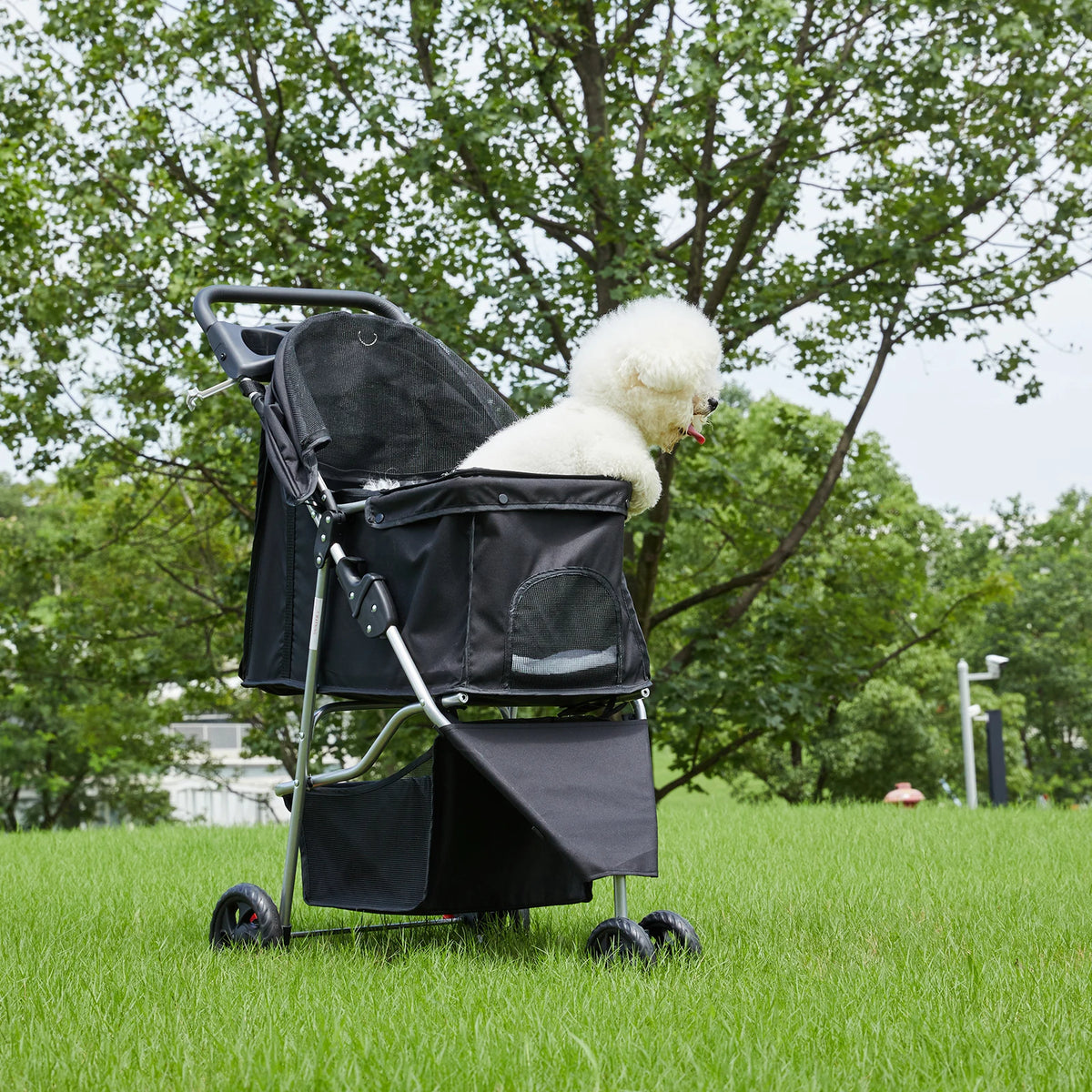 Foldable Pet Stroller For Dogs And Cats With Mesh Windows
