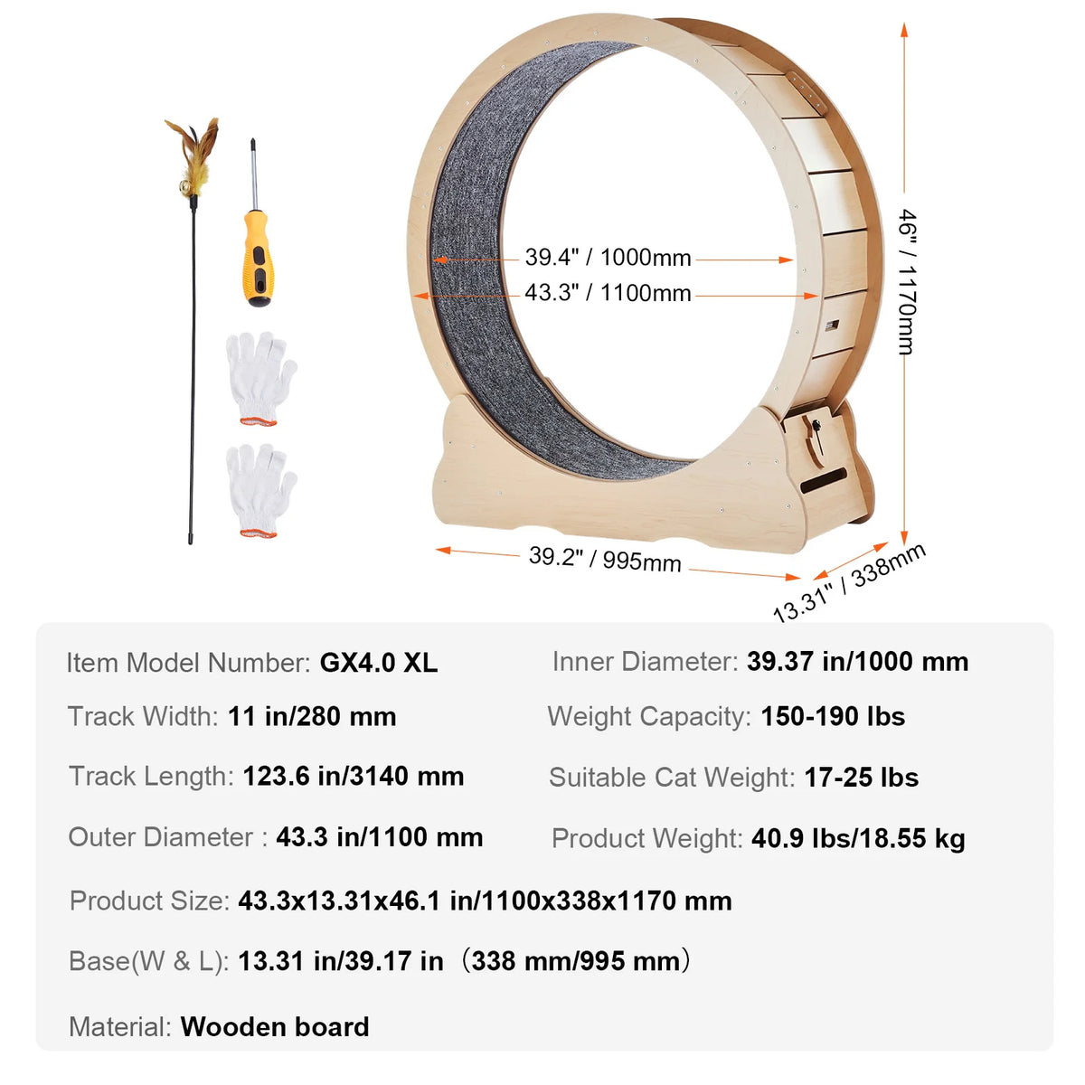 SucceBuy Wooden Cat Exercise Wheel For Indoor Cat Running Fitness
