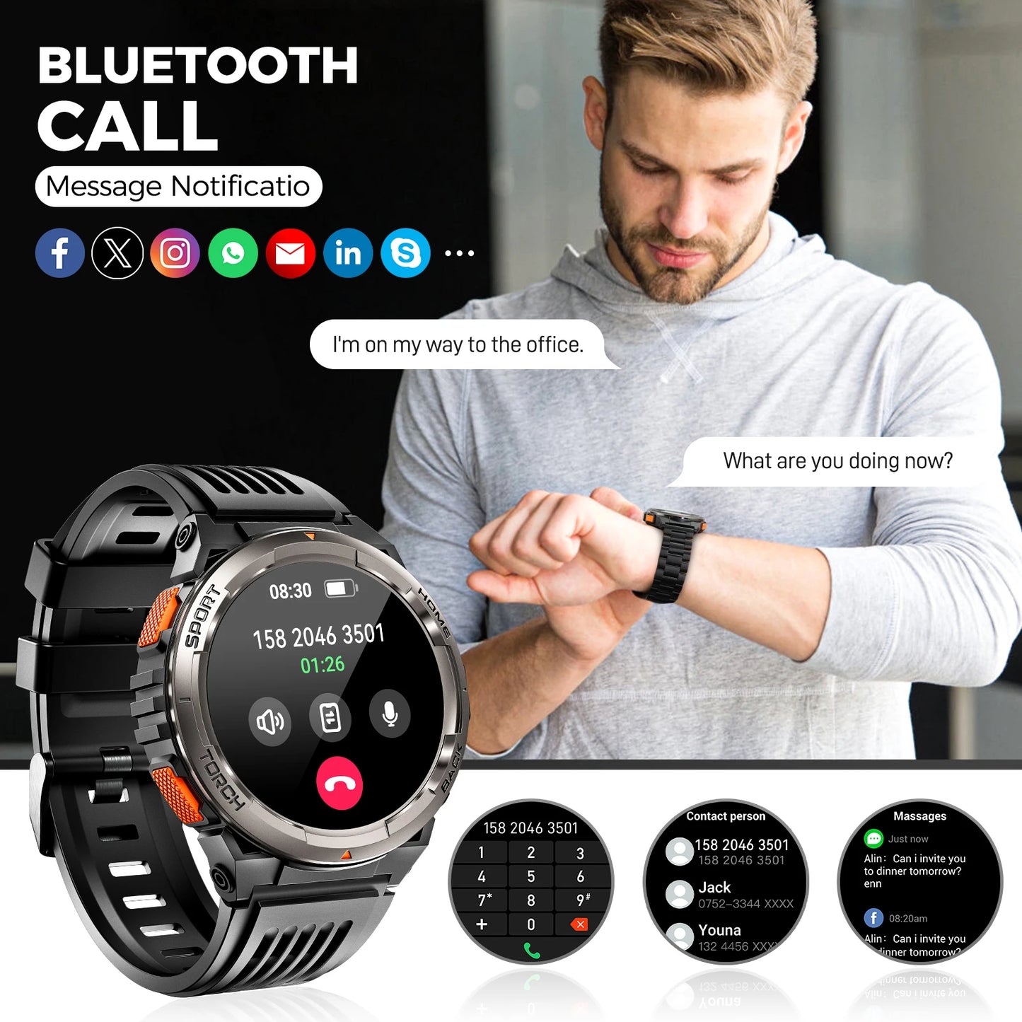 EIGIIS KE5 Rugged Smart Watch With Flashlight And Waterproof Design