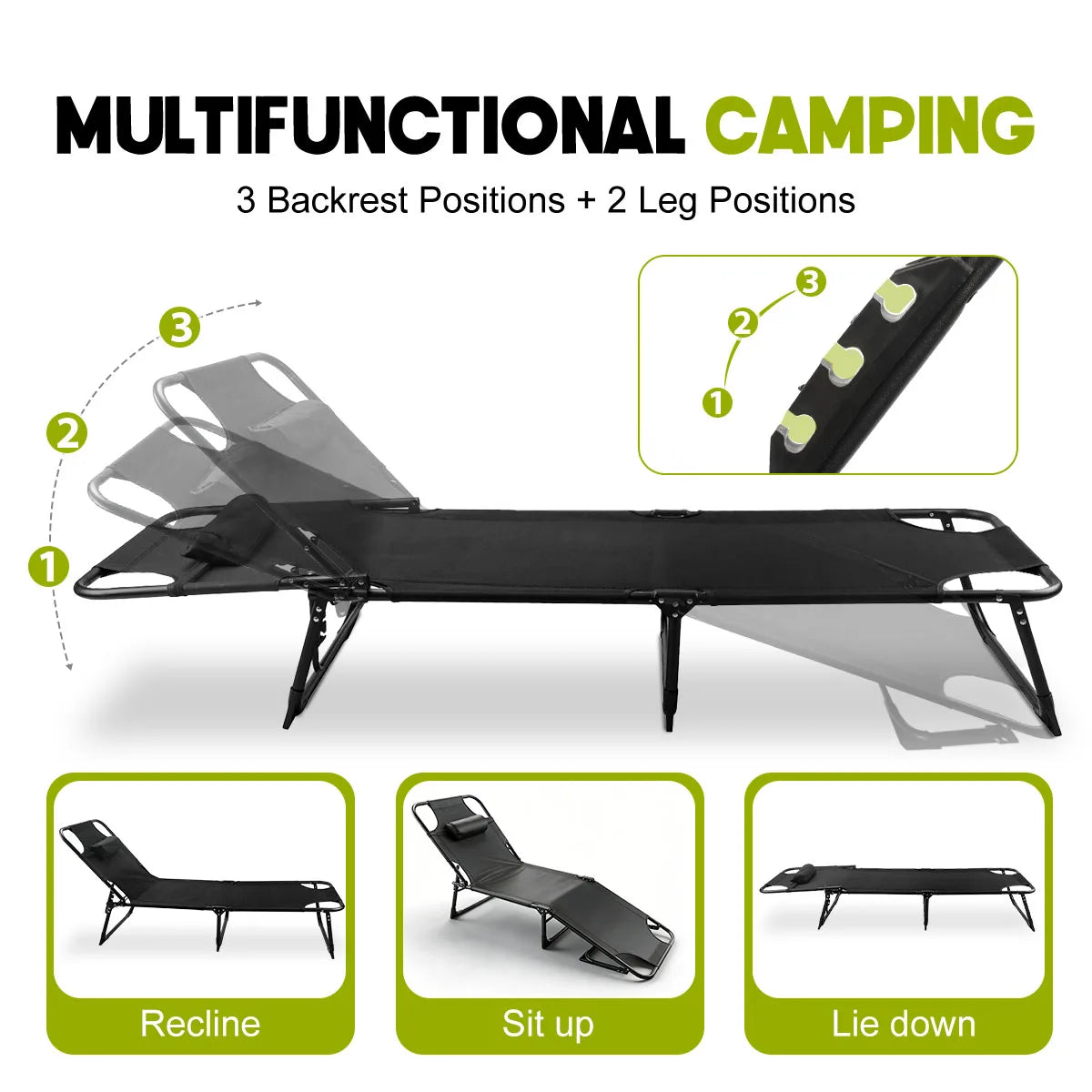 Adjustable Folding Lounge Chair With Removable Cushion And Reclining Back