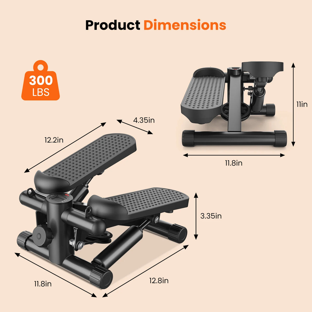 Hydraulic Home Mini Stepper With Resistance Bands And LCD Monitor