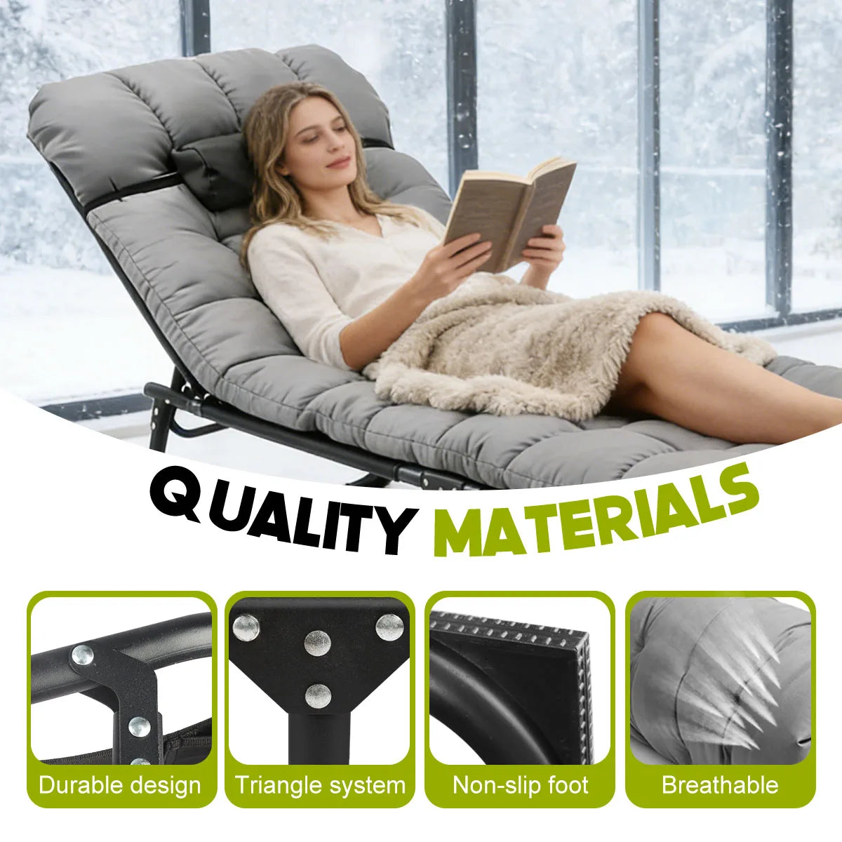 Adjustable Folding Lounge Chair With Removable Cushion And Reclining Back