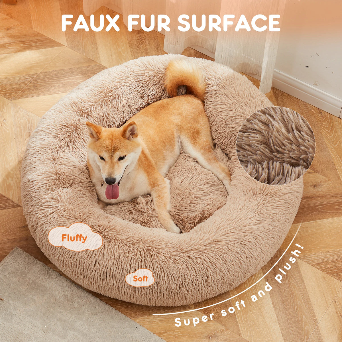 JHK Calming Round Dog Bed With Plush Washable Fleece Cover