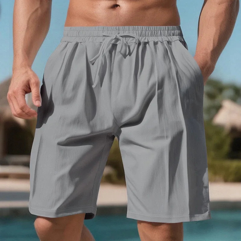 Men Linen Beach Shorts Casual Vacation Board Swim Trunks