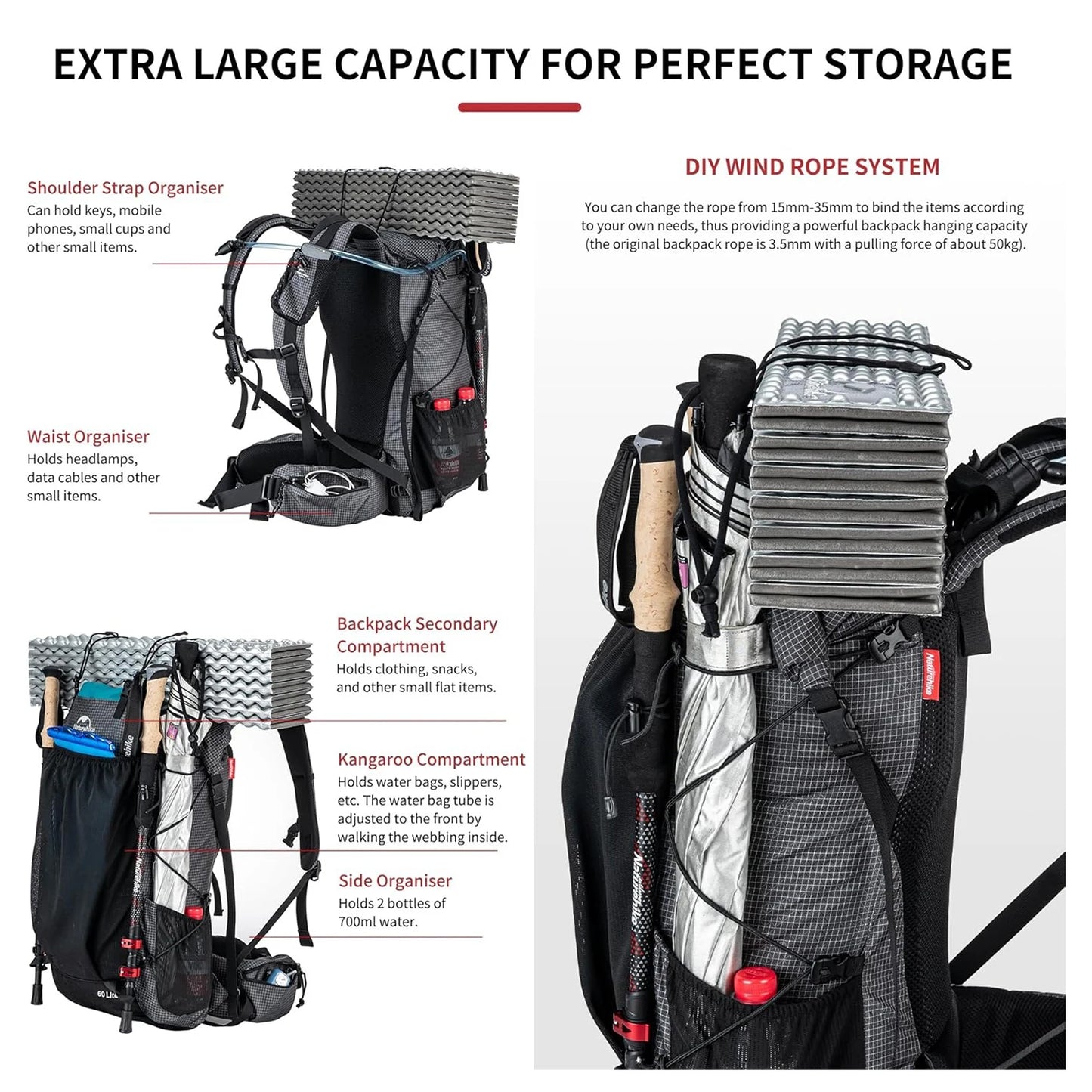 Naturehike Waterproof Outdoor Hiking Backpack With Rain Cover