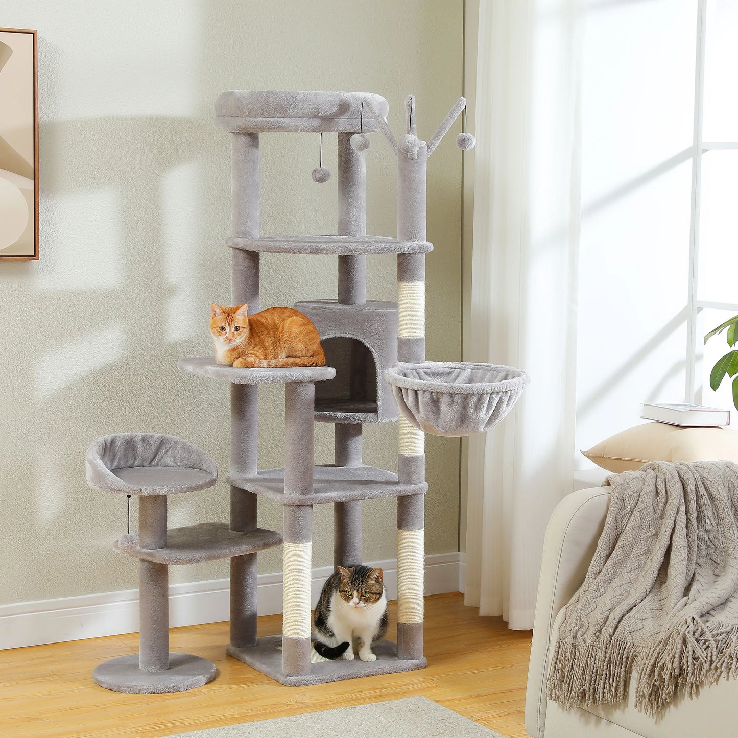 PEQULTI Multi Tier Cat Tree With Hammock And Scratching Post