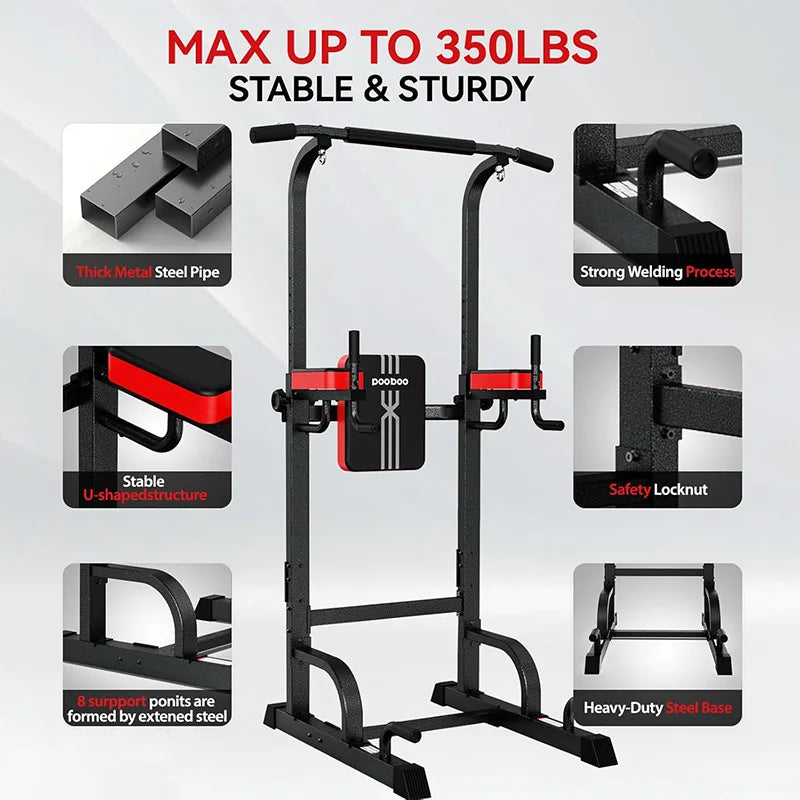 Pooboo Adjustable Power Tower Pull Up Bar for Strength Training