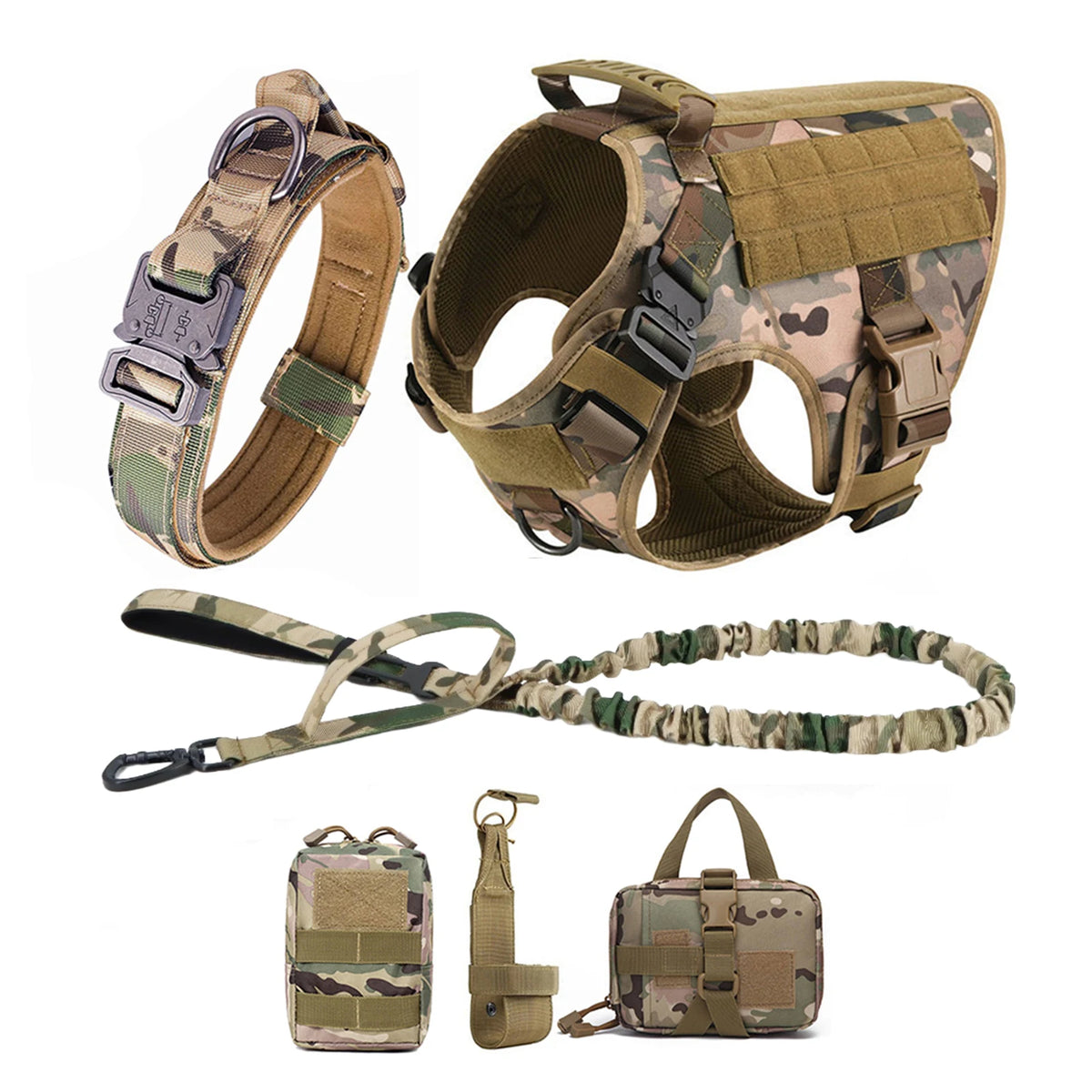 Tactical Padded Dog Harness With Molle Pouches And Quick Buckle