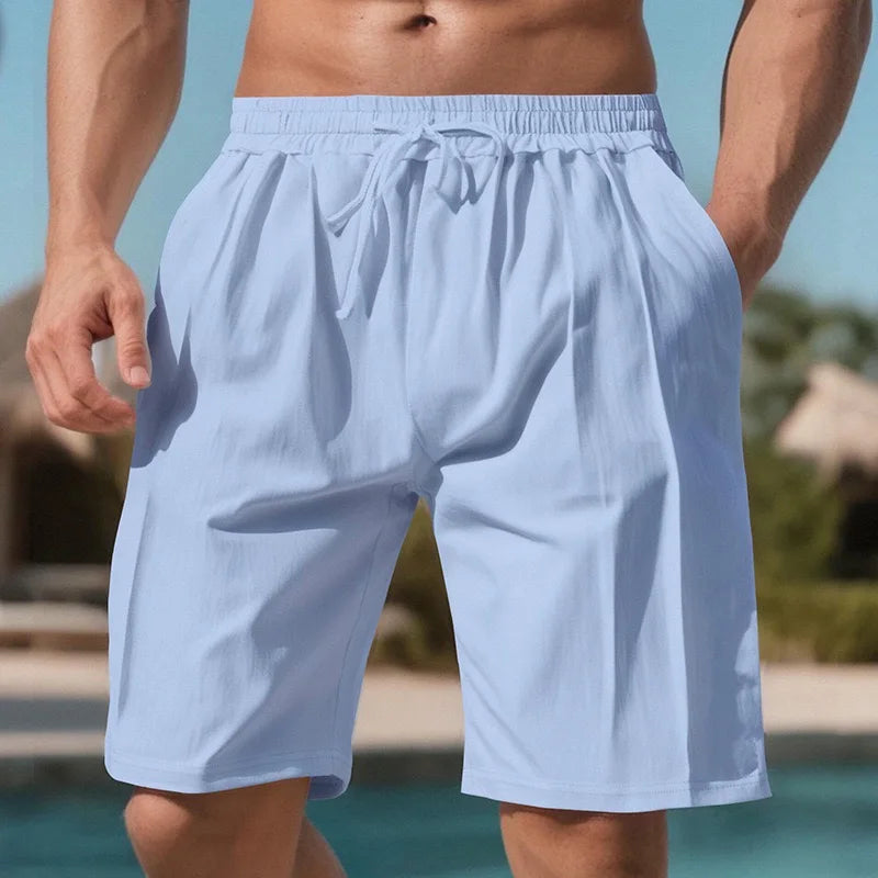 Men Linen Beach Shorts Casual Vacation Board Swim Trunks