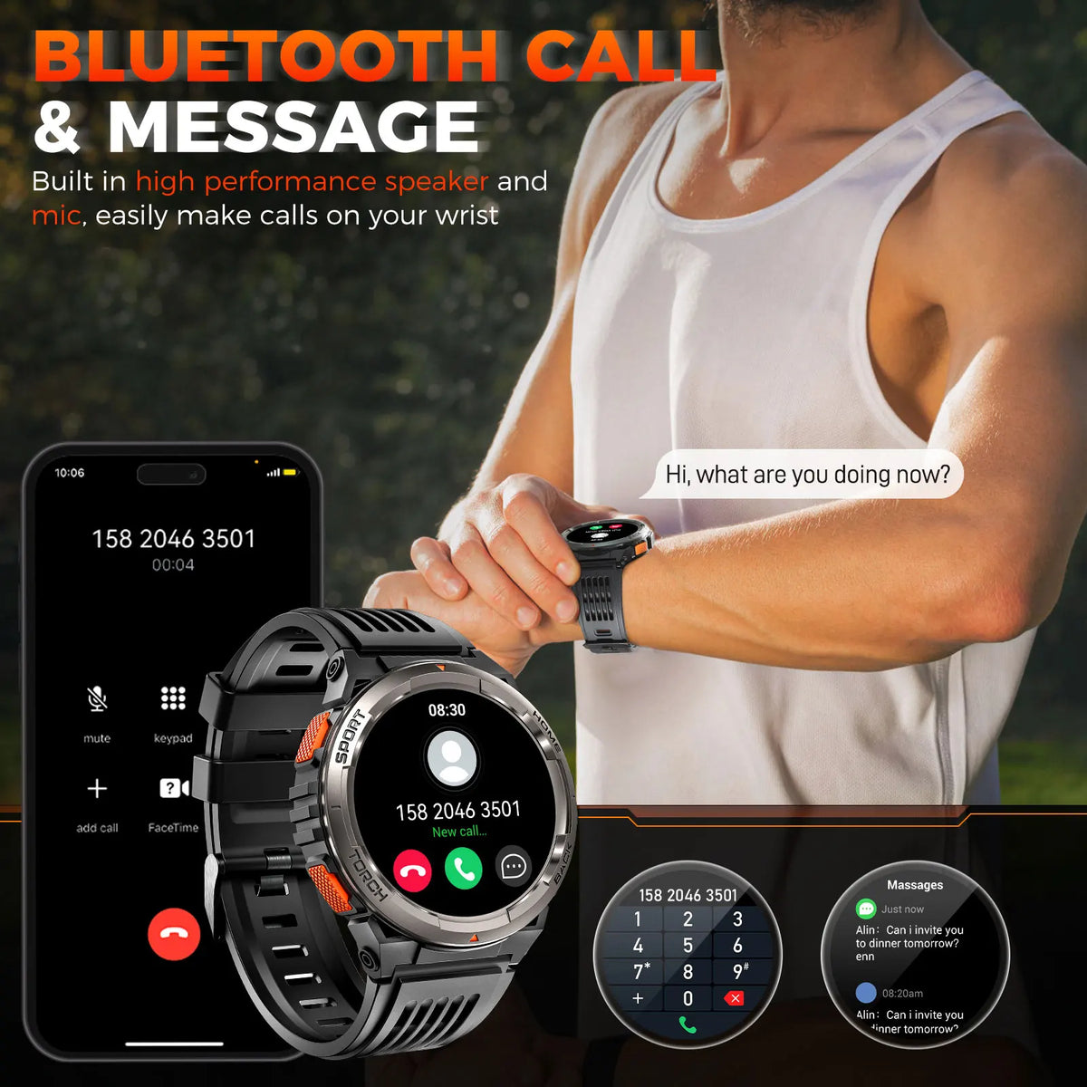 EIGIIS KE5 Rugged Smart Watch With Flashlight And Waterproof Design