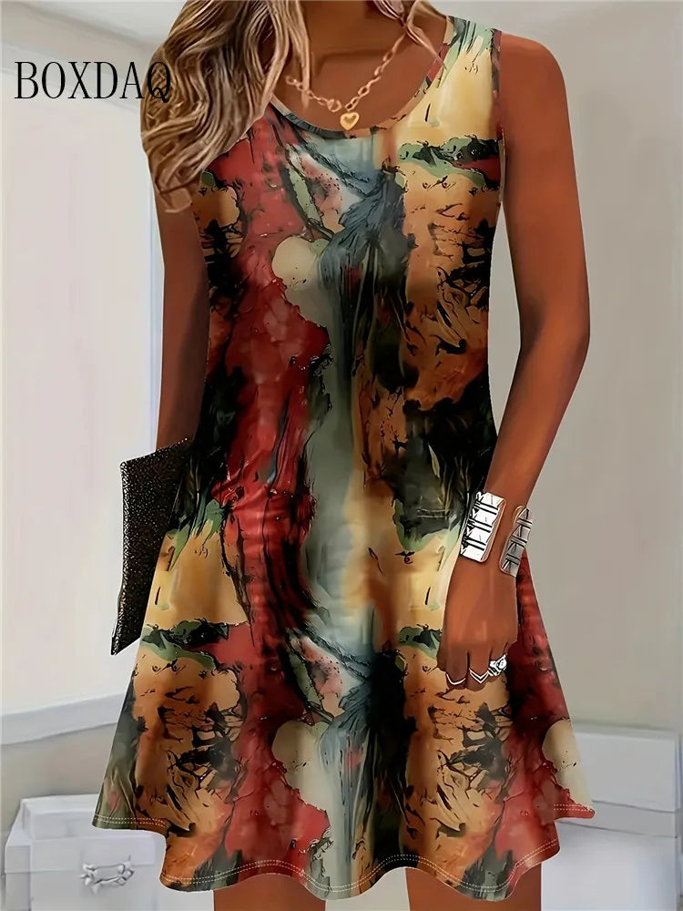 Boxdaq Women Summer Sleeveless Bohemian Floral Print Dress