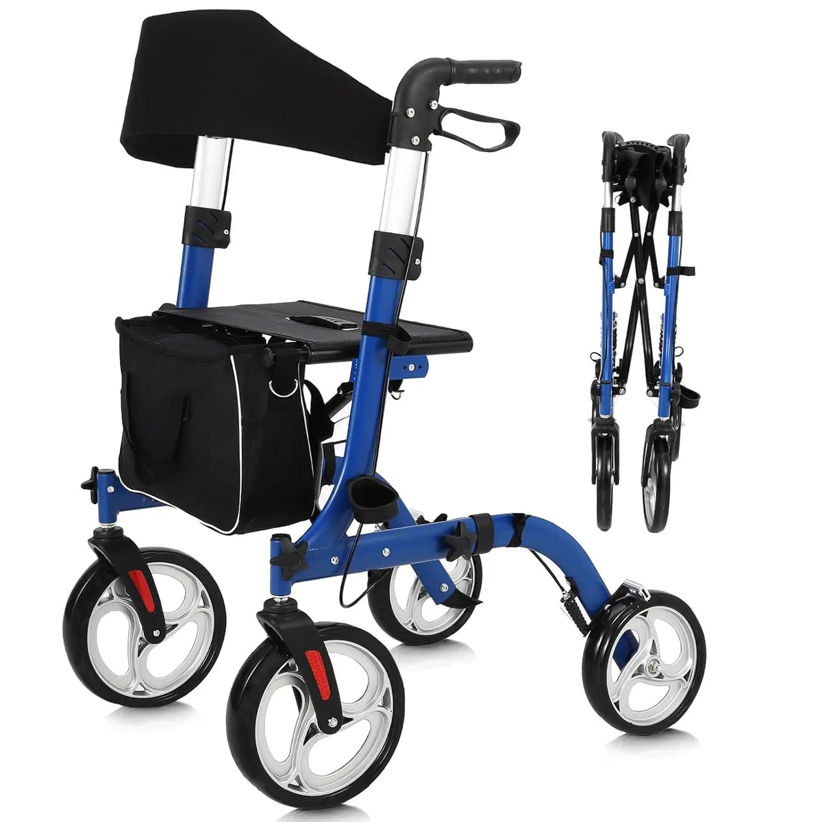 Foldable Aluminum Rollator Walker With Seat And Backrest For Seniors