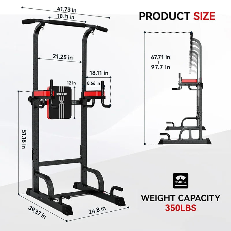Pooboo Adjustable Power Tower Pull Up Bar for Strength Training